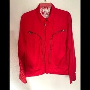 CALVIN KLEIN Slim fit red zip up moto jacket size small